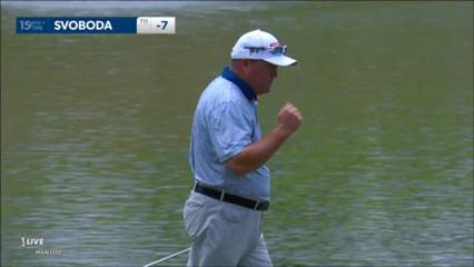 Andrew Svoboda drains a 35-foot birdie putt at Travelers