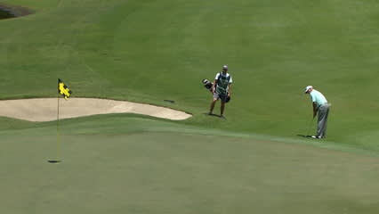 Jay Haas' birdie putt from off the green at Insperity