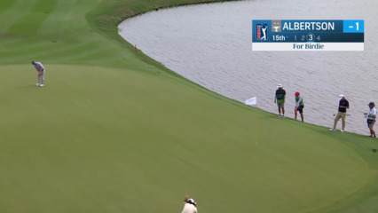 Anders Albertson trickles in a 54-foot birdie putt at Mexico Open