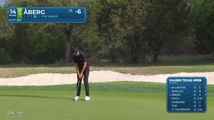 Ludvig Åberg drains 6-foot birdie putt on No. 14 at Valero