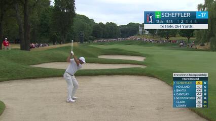 Scottie Scheffler drains 9-foot birdie putt on No. 13 at Travelers