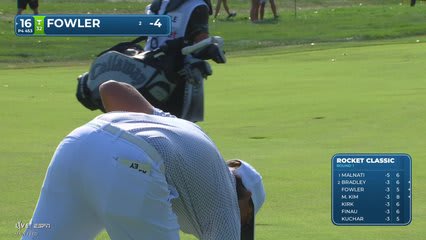 Rickie Fowler gets up-and-down from 122 yards for birdie on No. 16 at Rocket Classic