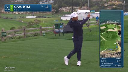 Si Woo Kim hits 101-yard tee shot to 3 feet for birdie on No. 7 at Pebble Beach