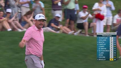 Keegan Bradley holes 76-foot approach for eagle on No. 15 at Travelers