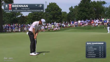Michael Brennan sinks 5-foot putt for birdie on No. 8 at BMW Championship
