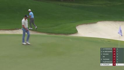 Rickie Fowler goes up-and-down from the sand for birdie on No. 8 at Truist Championship