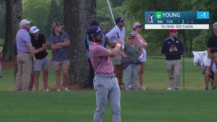 Cameron Young holes 18-foot shot from rough for birdie on No. 9 at Truist Championship