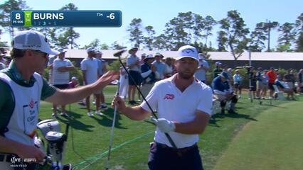 Sam Burns rolls in 3-foot birdie putt on No. 8 at Texas Children's