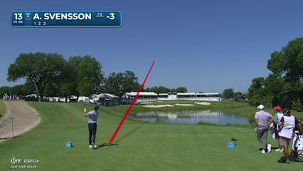 Adam Svensson holes out for birdie from 23-feet on No. 13 at Charles Schwab