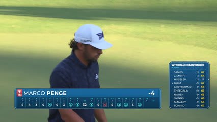 Marco Penge sinks a 20-foot birdie putt on No. 17 at Wyndham