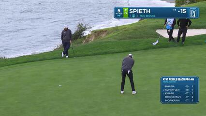 Jordan Spieth sinks 10-foot birdie putt on No. 5 at AT&T Pebble Beach