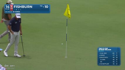 Patrick Fishburn sinks 6-foot putt for birdie on No. 14 at THE CJ CUP