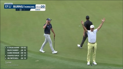 Sam Burns drains 18-foot birdie from the fringe at Zurich Classic