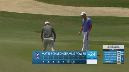 Schmid/Power sinks a 29-foot eagle putt on No. 7 at Zurich Classic