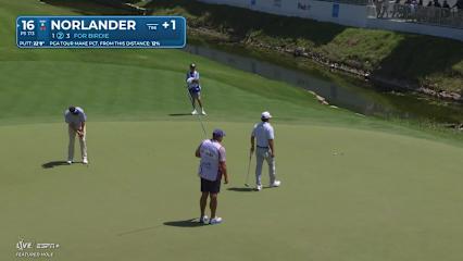 Henrik Norlander sinks a 22-foot birdie putt on No. 16 at Charles Schwab