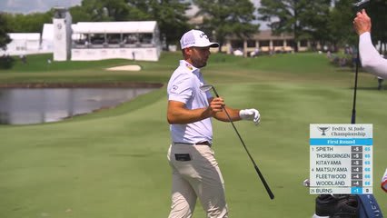 Sam Burns's 124-yard approach sets up birdie on No. 9 at FedEx St. Jude