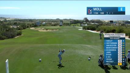 William Moll plays the wind to set up birdie at World Wide Technology