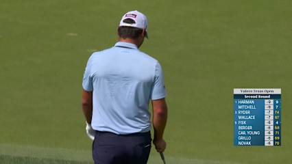Antoine Rozner chips in for eagle from below the green at Valero