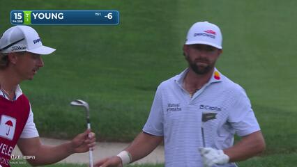 Cameron Young sinks 4-foot putt for birdie on No. 15 at Travelers