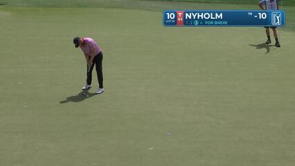Pontus Nyholm sinks 12-foot birdie putt on No. 10 at Texas Children's