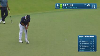 J.J. Spaun sinks 7-foot birdie putt on No. 9 at Truist Championship