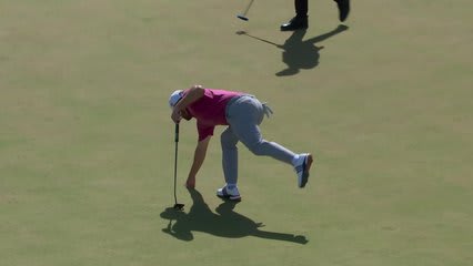 Patrick Cantlay sinks a 23-foot birdie putt on No. 8 at Sunday Singles