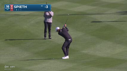 Jordan Spieth holes out from 116 yards for eagle to make the turn in 5-under at Pebble Beach