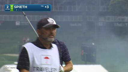 Jordan Spieth gets up-and-down from 104 yards for birdie on No. 2 at Travelers