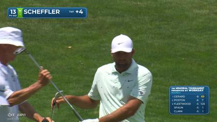 Scottie Scheffler makes birdie on No. 13 at the Memorial