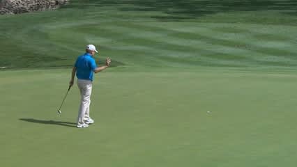 Steve Allan holes birdie putt on No. 8 at Hotel Fitness