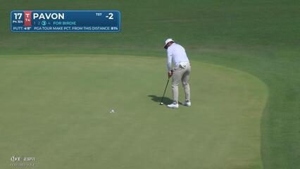 Matthieu Pavon sinks 5-foot birdie putt on No. 17 at Texas Children's