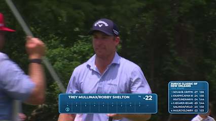 Team Robby Shelton/Trey Mullinax makes birdie on No. 1 at Zurich Classic