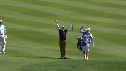 Tyler Aldridge gets an eagle two on No. 15 at AT&T Pebble Beach