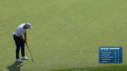 Sam Burns drains 13-foot putt for birdie on No. 9 at Travelers