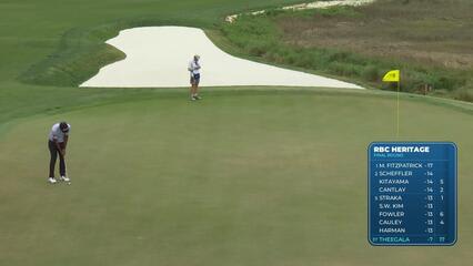 Sahith Theegala sinks 39-foot birdie putt on No. 18 at RBC Heritage