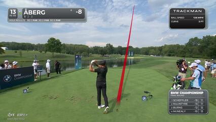 Ludvig Åberg sinks a 32-foot birdie putt on No. 13 at BMW Championship