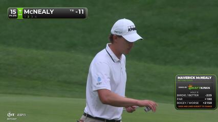 Maverick McNealy drains 3-foot putt for birdie on No. 15 at Travelers