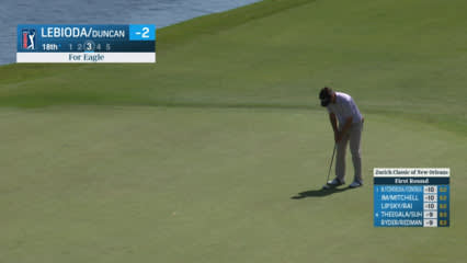 Hank Lebioda's 21-foot eagle putt drips in at Zurich Classic