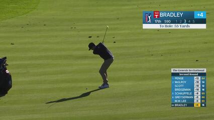 Keegan Bradley holes 53-yard approach for eagle on No. 17 at The Genesis