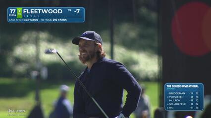 Tommy Fleetwood chips in from 94 feet for birdie on No. 17 at The Genesis