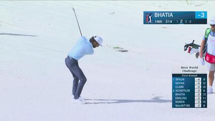 Akshay Bhatia chips in from 65 feet for birdie on No. 14 at Hero World Challenge