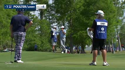 Ian Poulter chips in for birdie from below the green at Zurich Classic