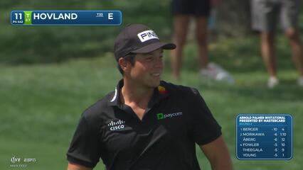 Viktor Hovland holes out from 16 feet for birdie on No. 11 at Arnold Palmer
