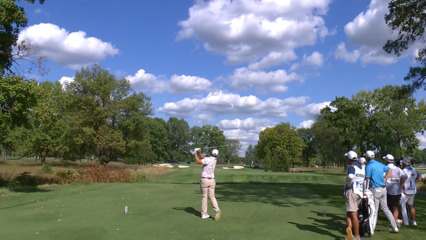 Kyle Westmoreland's tee shot hits flagstick, which leads to birdie at Nationwide Children's