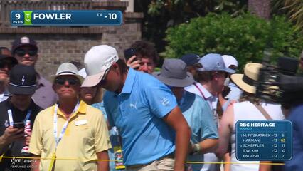 Rickie Fowler drains 24-foot birdie putt on No. 9 at RBC Heritage