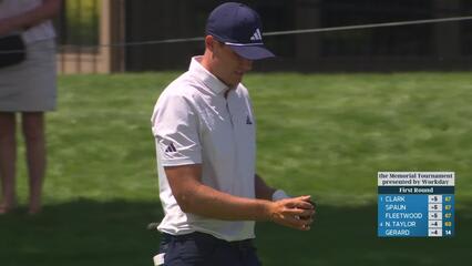 Ludvig Åberg drains 17-foot birdie putt on No. 7 at the Memorial