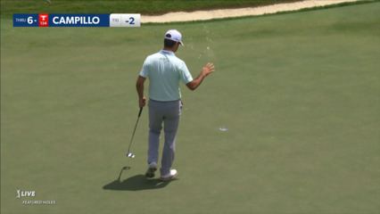 Jorge Campillo makes his eagle putt on No. 15 at Wyndham