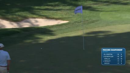 Isaiah Salinda chips in from 16 feet for birdie on No. 15 at Procore