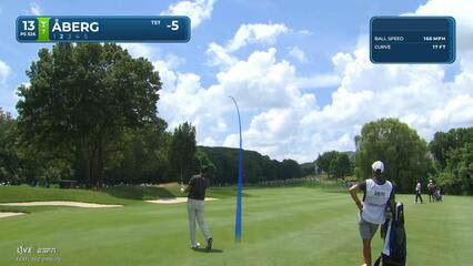 Ludvig Åberg sinks 2-foot putt for birdie on No. 13 at Travelers