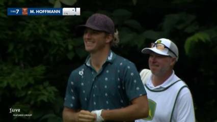 Morgan Hoffmann chips in birdie from rough at John Deere